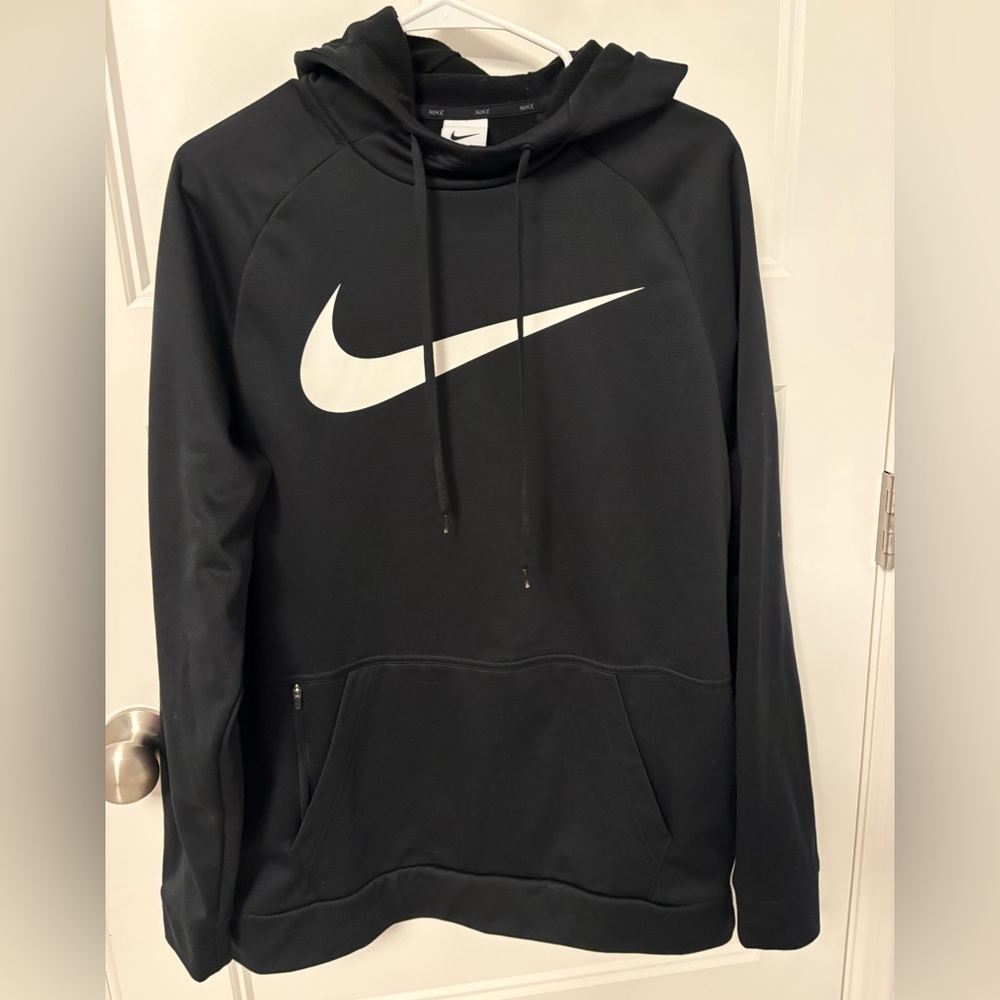 Nike Men's Black Therma Fit Hoodie with White Logo